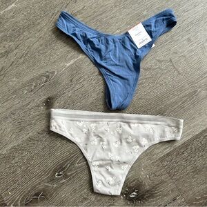NWT XS Auden Thong Underwear Lot of 2 Panties Blue Gray Floral